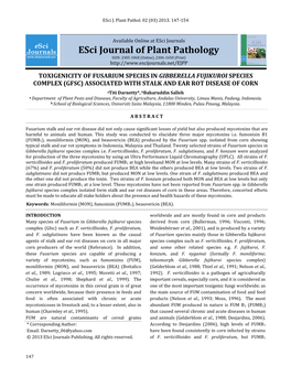 Toxigenicity of Fusarium Species in Gibberella Fujikuroi Species Complex (Gfsc) Associated with Stalk and Ear Rot Disease Of