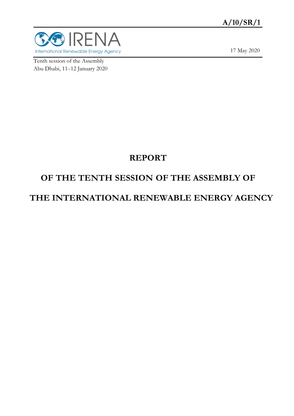 A/10/SR/1 Report of the Tenth Session of the Assembly of IRENA