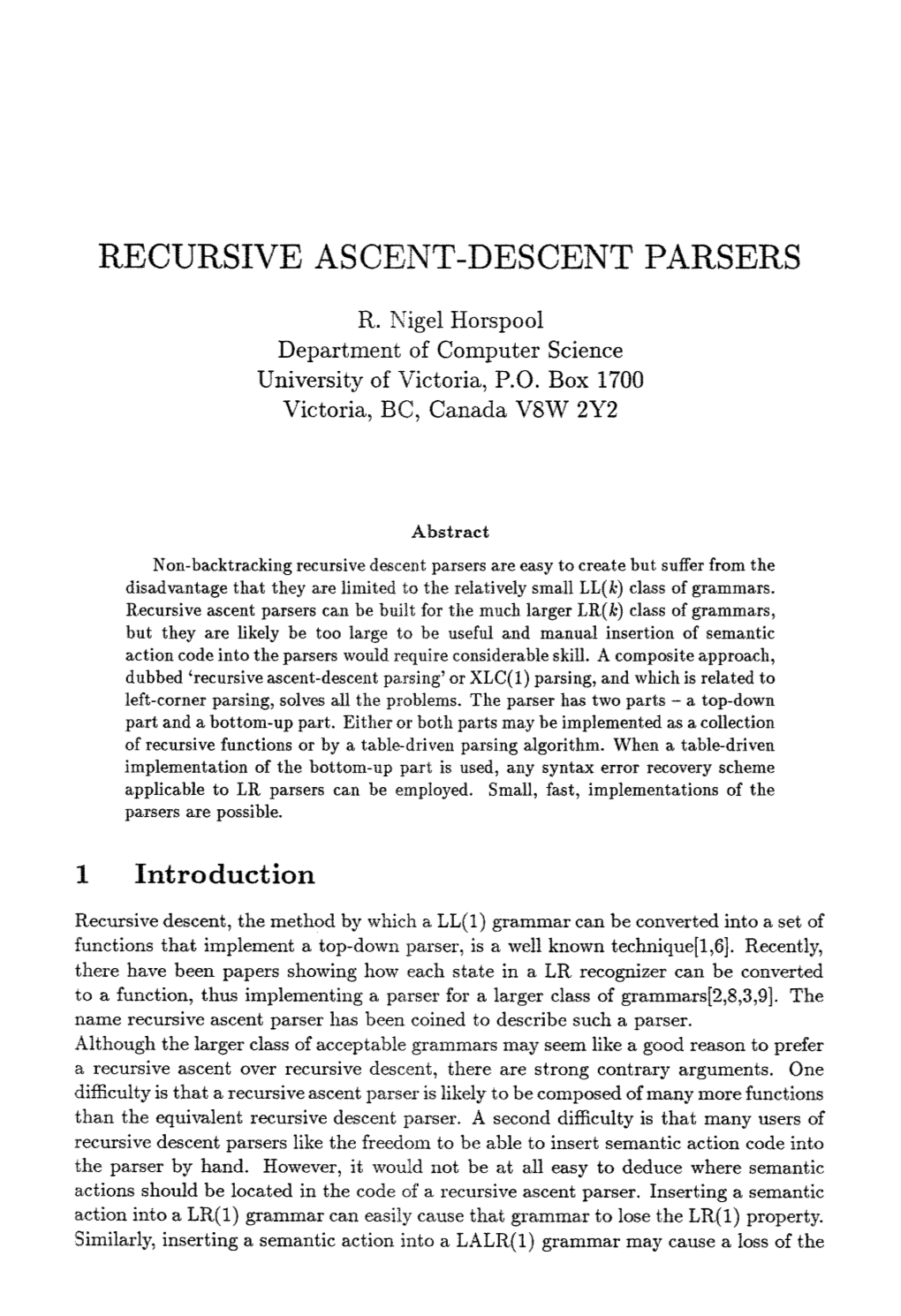 Recursive Ascent-Descent Parsers