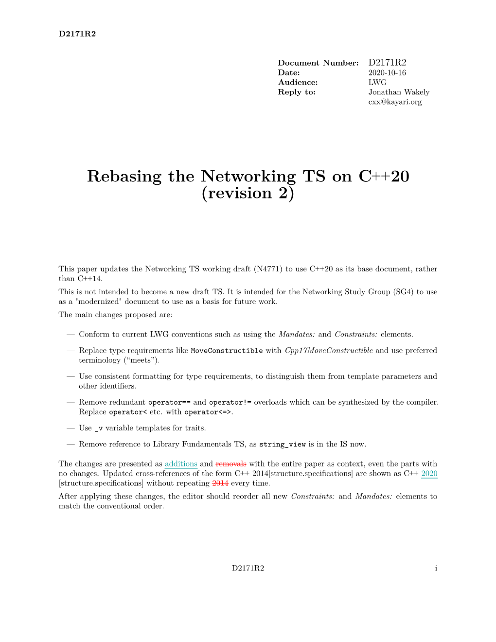 Rebasing the Networking TS on C++20 (Revision 2)