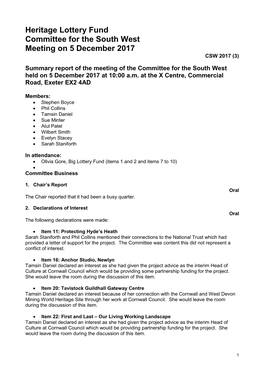 South West Committe Summary Report December 2017