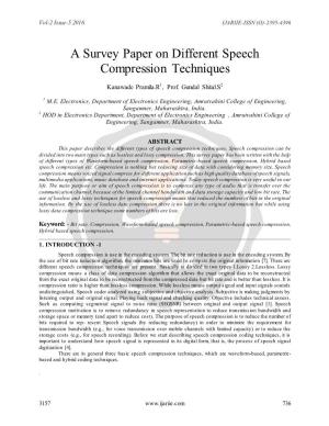 A Survey Paper on Different Speech Compression Techniques