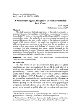 A Phenomenological Analysis of Death Row Inmates' Last Words