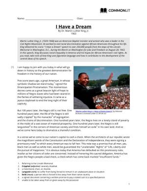Commonlit | I Have a Dream