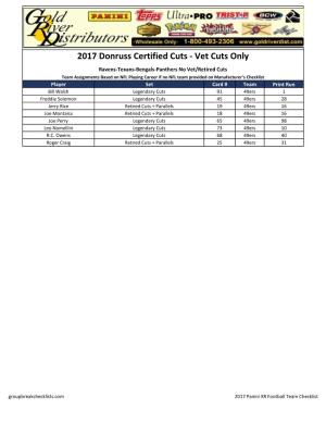 2017 Donruss Certified Cuts Football Checklist