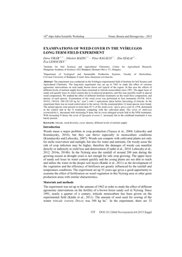 Examinations of Weed Cover in the Nyírlugos Long