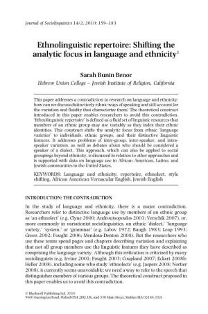 Ethnolinguistic Repertoire: Shifting the Analytic Focus in Language and Ethnicity1