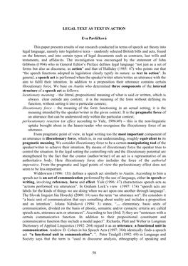 50 LEGAL TEXT AS TEXT in ACTION Eva Pavlíčková This Paper Presents