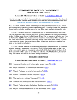 Lesson 24 - the Resurrection of Christ - 1 Corinthians 15:1-11