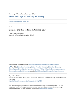 Excuses and Dispositions in Criminal Law