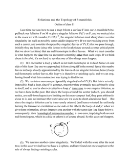 Foliations and the Topology of 3-Manifolds Last Time We Saw How