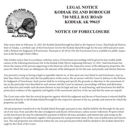 Legal Notice Kodiak Island Borough 710 Mill Bay Road Kodiak Ak 99615