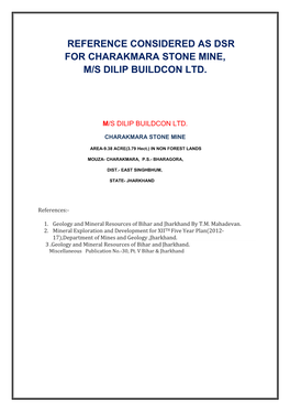 Reference Considered As Dsr for Charakmara Stone Mine, M/S Dilip Buildcon Ltd