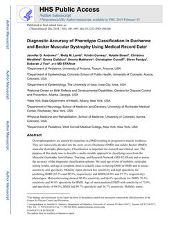 Diagnostic Accuracy of Phenotype Classification in Duchenne and Becker Muscular Dystrophy Using Medical Record Data1