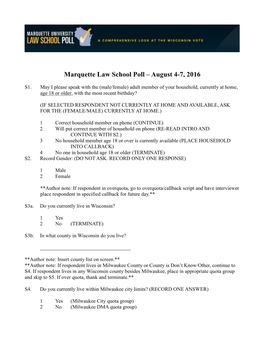 Marquette Law School Poll – August 4-7, 2016