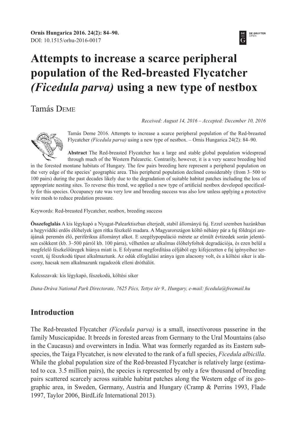 (Ficedula Parva) Using a New Type of Nestbox