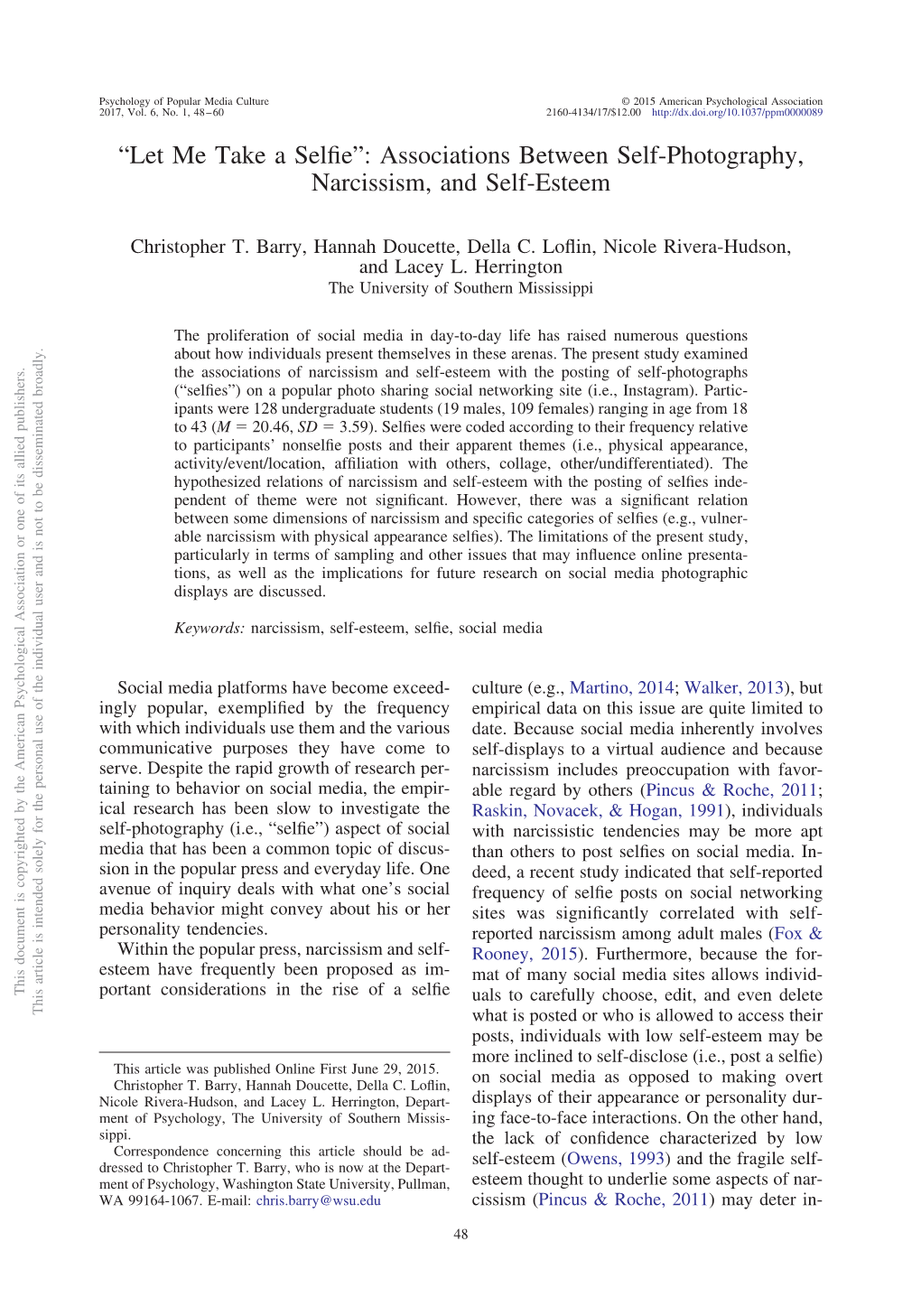 Associations Between Self-Photography, Narcissism, and Self-Esteem