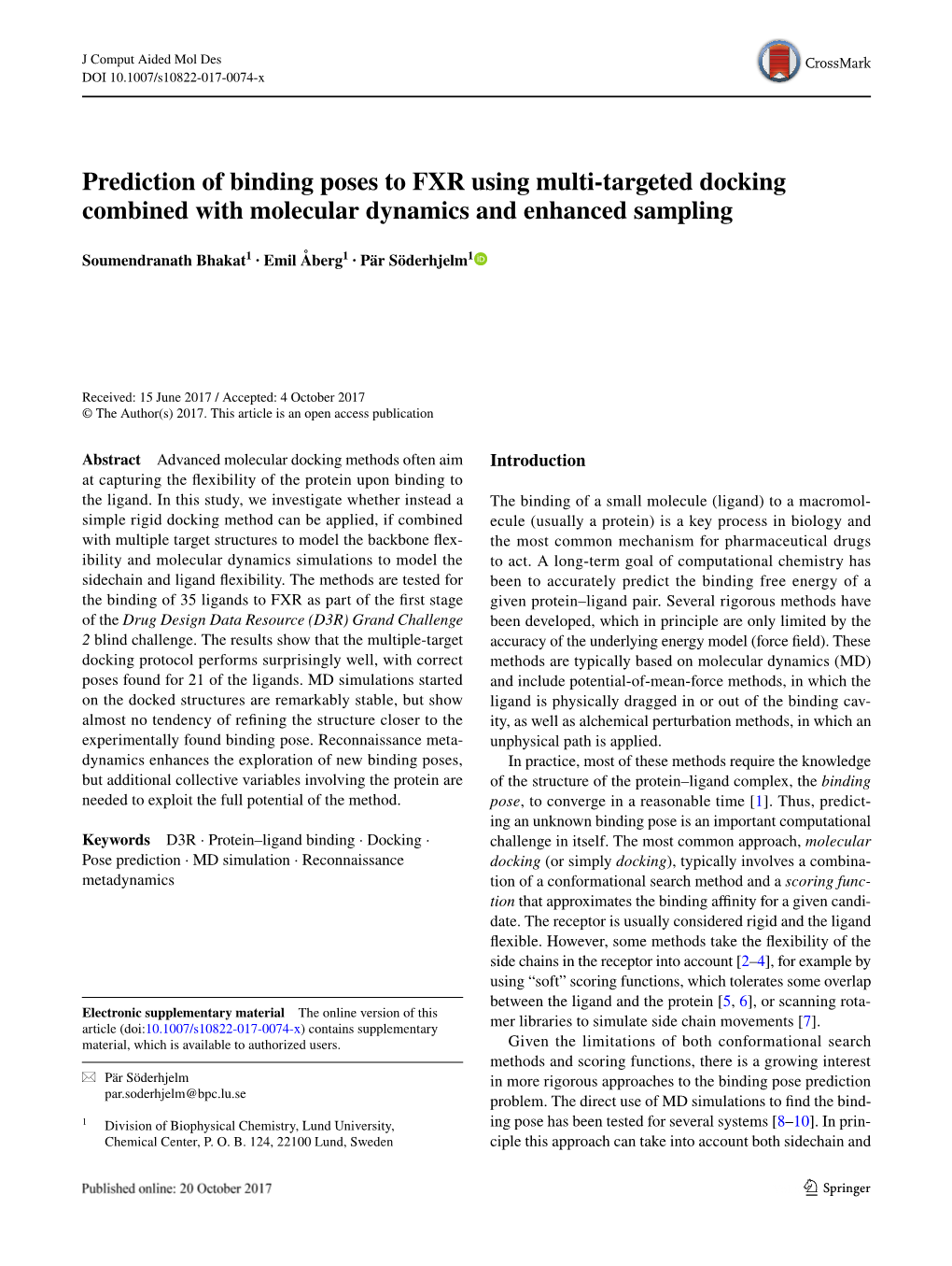 Prediction of Binding Poses to FXR Using Multi-Targeted Docking