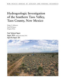 Hydrogeologic Investigation of the Southern Taos Valley, Taos County, New Mexico