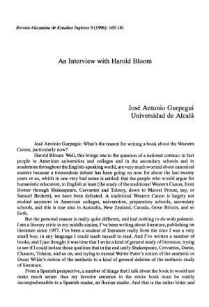 An Interview with Harold Bloom José Antonio Gurpegui Universidad De