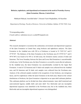 Biofacies, Taphofacies, and Depositional Environments in the North of Neotethys Seaway (Qom Formation, Miocene, Central Iran)