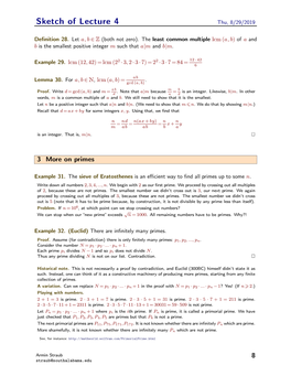 Sketch of Lecture 4 Thu, 8/29/2019