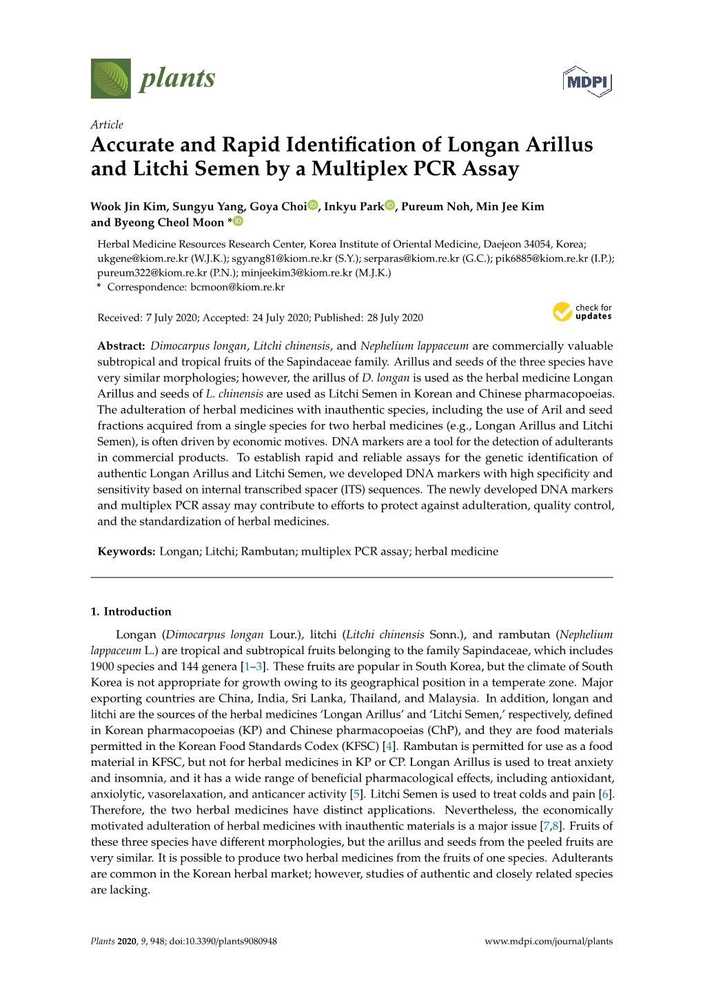 Accurate and Rapid Identification of Longan Arillus and Litchi Semen By