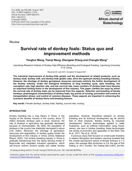 Survival Rate of Donkey Foals: Status Quo and Improvement Methods