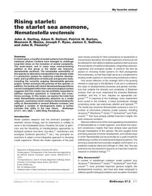 The Starlet Sea Anemone, Nematostella Vectensis John A