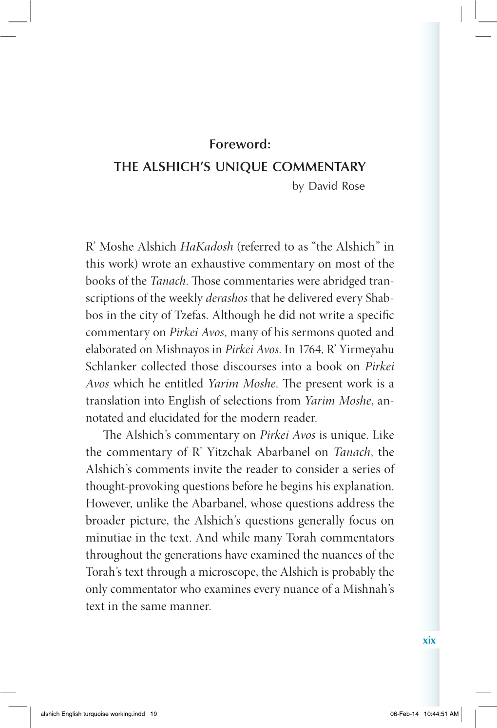 Foreword: the ALSHICH's UNIQUE COMMENTARY