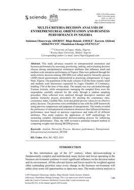 Multi-Criteria Decision Analysis of Entrepreneurial Orientation and Business Performance in Nigeria