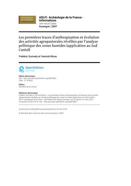 ADLFI. Archéologie De La France - Informations Une Revue Gallia Auvergne | 2007