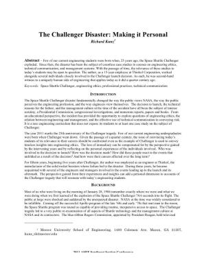 The Challenger Disaster: Making It Personal Richard Kunz1