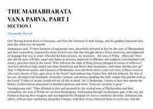 The Mahabharata Vana Parva, Part I Section I