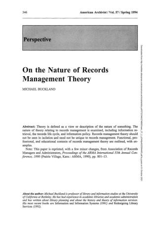 On the Nature of Records Management Theory