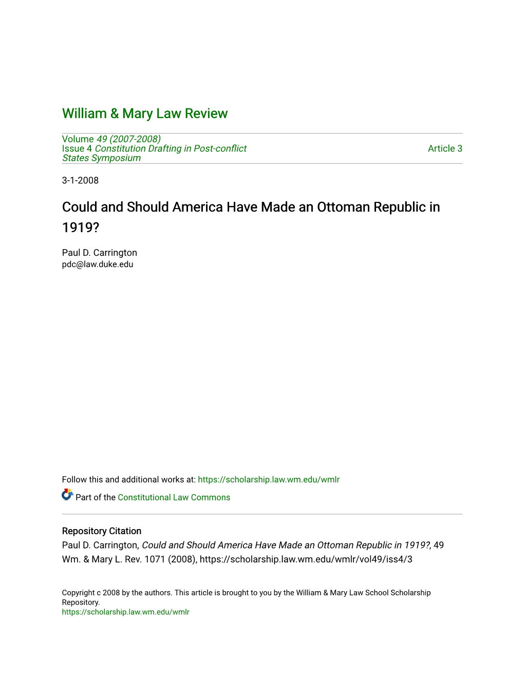 Could and Should America Have Made an Ottoman Republic in 1919?