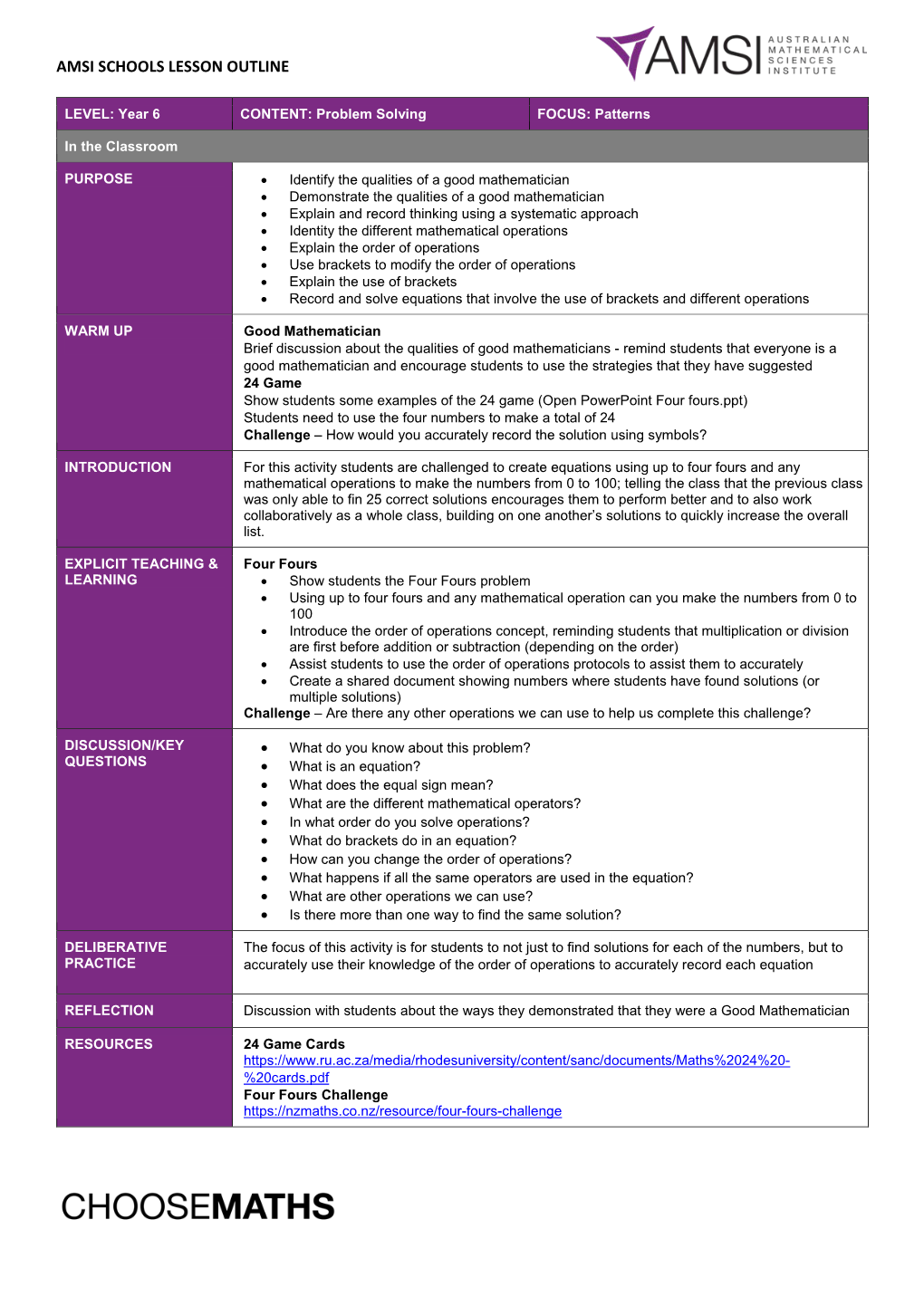 Amsi Schools Lesson Outline