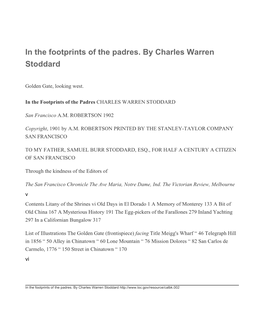 In the Footprints of the Padres. by Charles Warren Stoddard