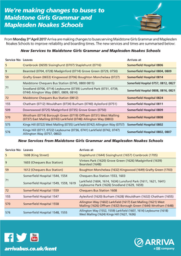 We're Making Changes to Buses to Maidstone Girls Grammar And
