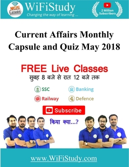 Current Affairs Monthly Capsule and Quiz May 2018