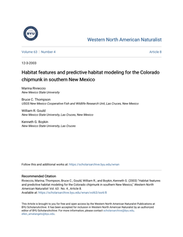 Habitat Features and Predictive Habitat Modeling for the Colorado Chipmunk in Southern New Mexico