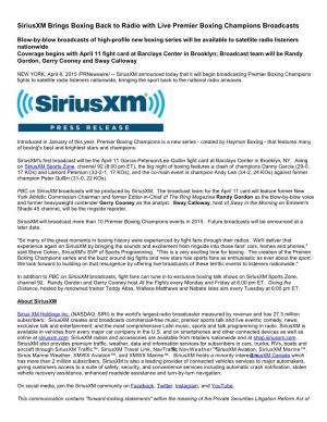 Siriusxm Brings Boxing Back to Radio with Live Premier Boxing Champions Broadcasts