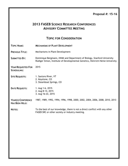 2013 Faseb Science Research Conferences Advisory Committee Meeting Topic for Consideration