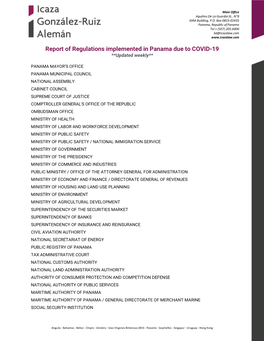 Report of Regulations Implemented in Panama Due to COVID-19 **Updated Weekly**