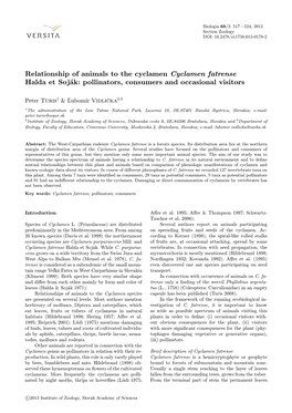 Relationship of Animals to the Cyclamen Cyclamen Fatrense Halda Et Soják: Pollinators, Consumers and Occasional Visitors