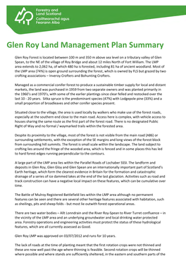 Glen Roy Land Management Plan Summary