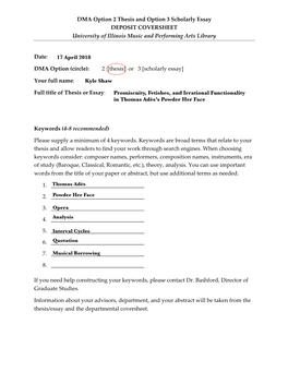 DMA Option 2 Thesis and Option 3 Scholarly Essay DEPOSIT COVERSHEET University of Illinois Music and Performing Arts Library