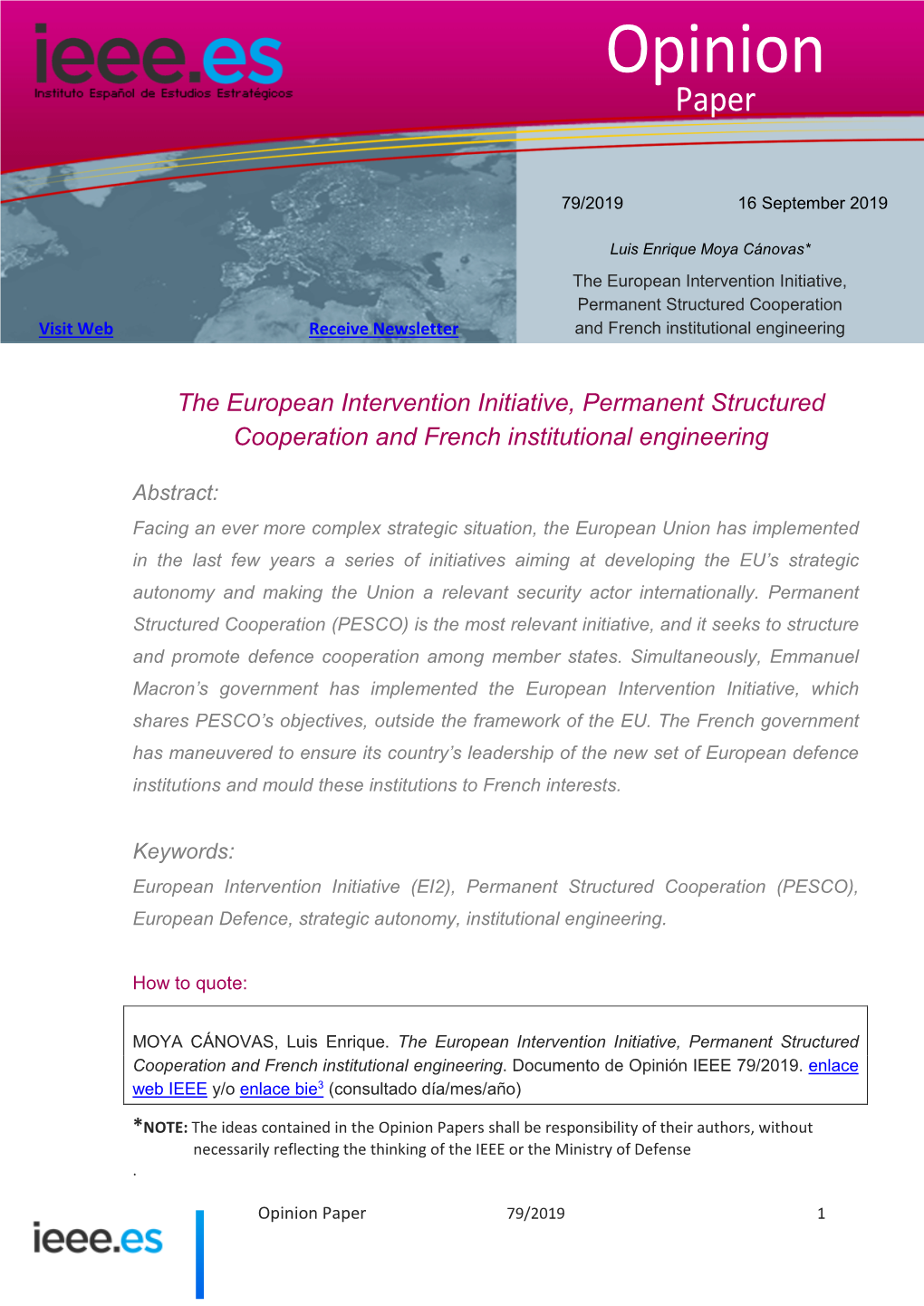 The European Intervention Initiative, Permanent Structured Cooperation and French Institutional Engineering