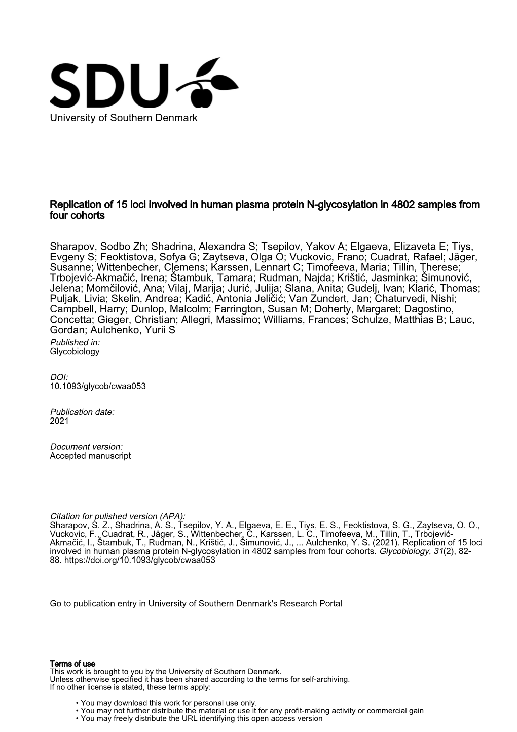 University of Southern Denmark Replication of 15 Loci Involved In