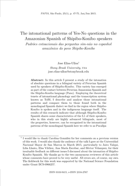 The Intonational Patterns of Yes-No Questions in the Amazonian